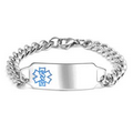 Blue Symbol Medical Alert Stainless Bracelet 7 In